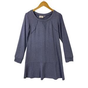 Mind Matter Womens Dress Small Blue Stretch Long Sleeve Round Neck Raffled Hem